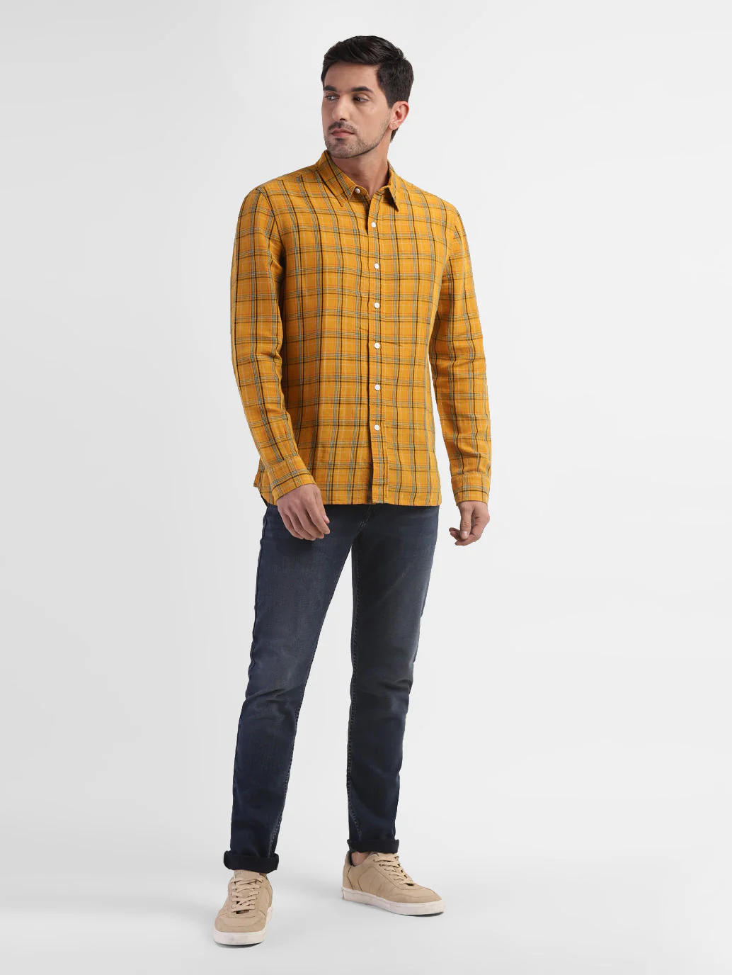 Men's Checkered Spread Collar Linen Shirt - Image 5