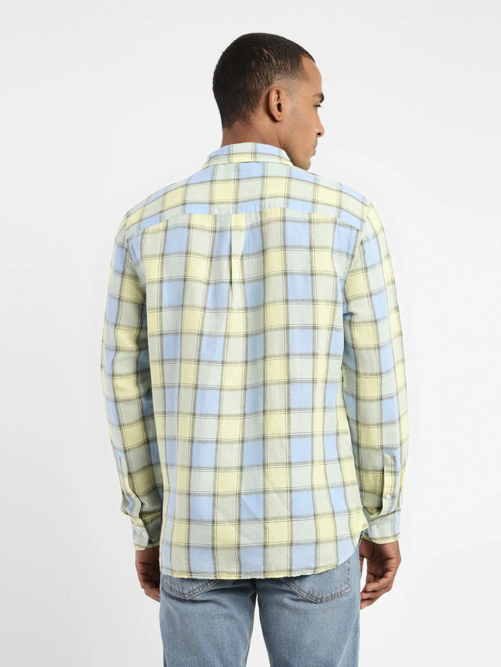 Men's Checkered Spread Collar Linen Shirt - Image 3