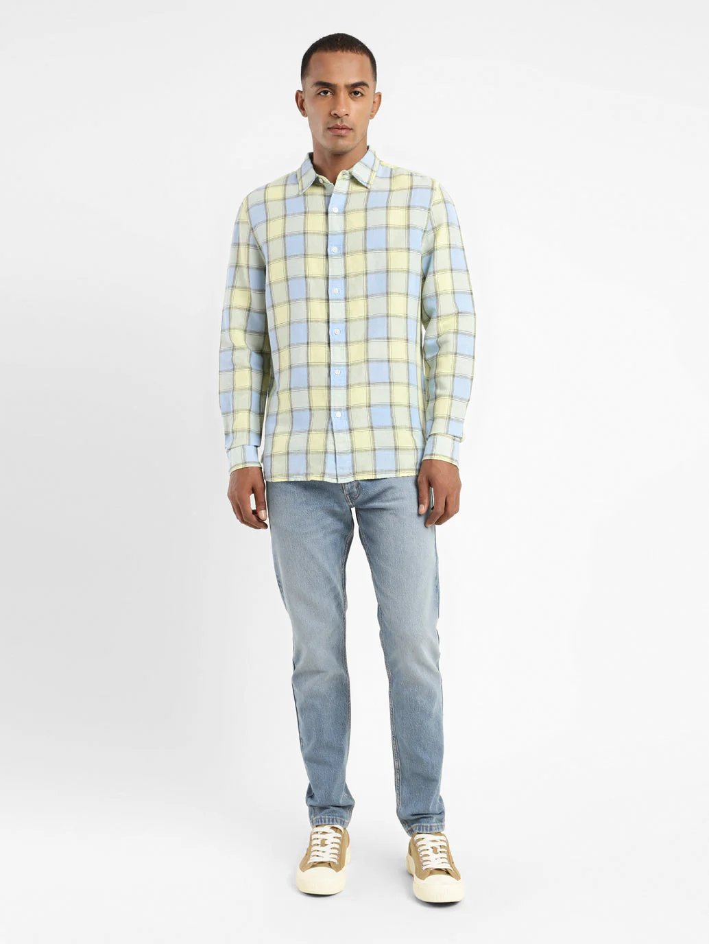 Men's Checkered Spread Collar Linen Shirt - Image 6