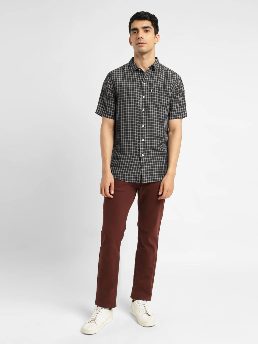 Men's Checkered Spread Collar Linen Shirt - Image 6
