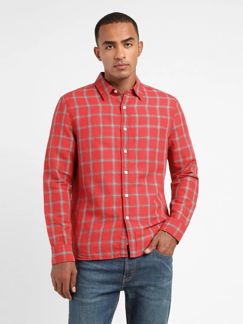Men's Checkered Spread Collar Linen Shirt - Image 2