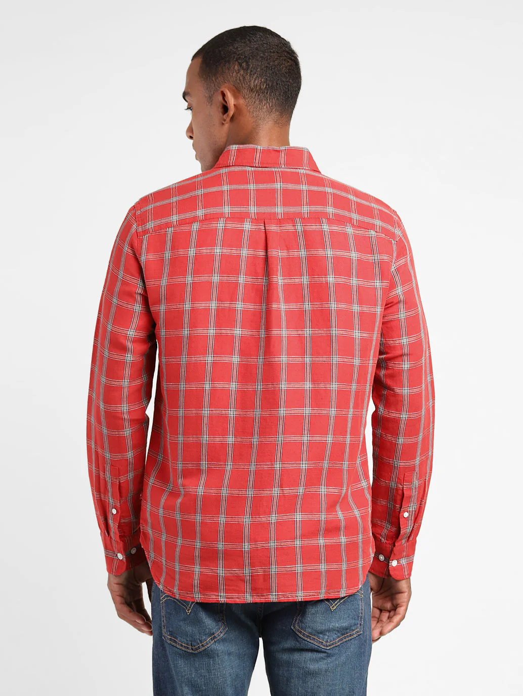 Men's Checkered Spread Collar Linen Shirt - Image 3