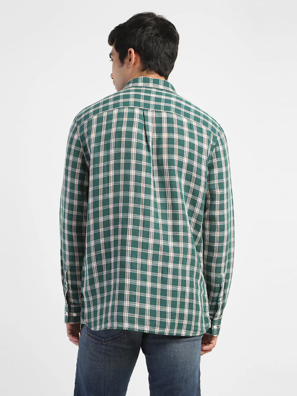 Men's Checkered Spread Collar Linen Shirt - Image 3