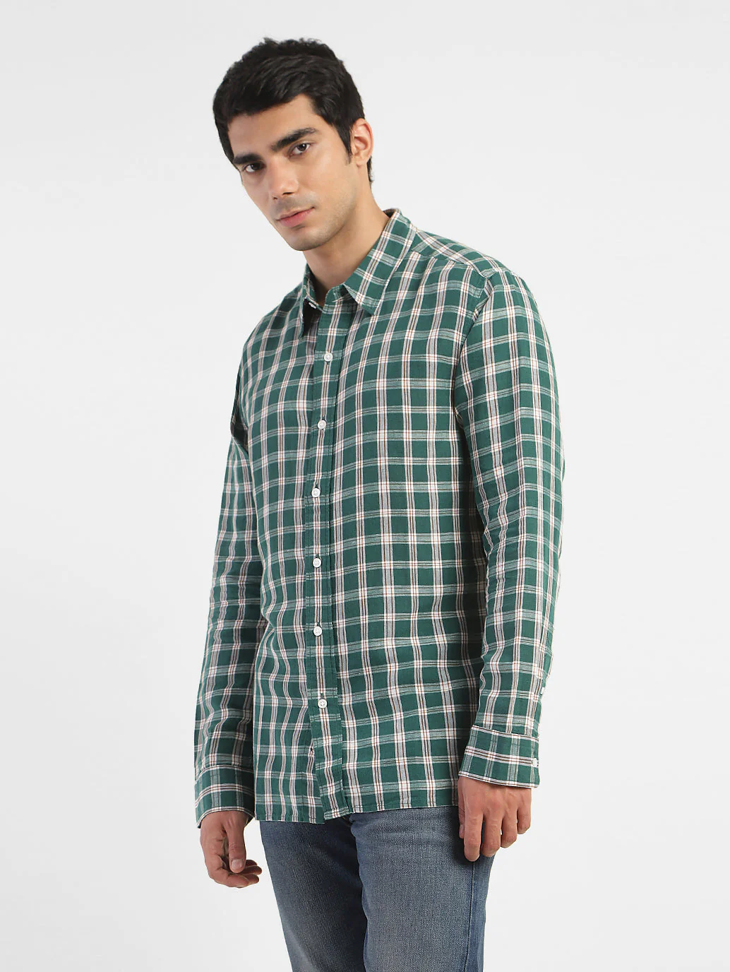 Men's Checkered Spread Collar Linen Shirt - Image 4