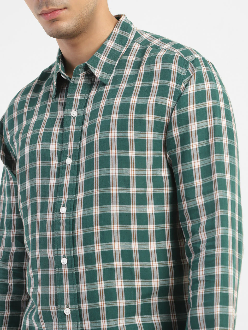 Men's Checkered Spread Collar Linen Shirt - Image 6