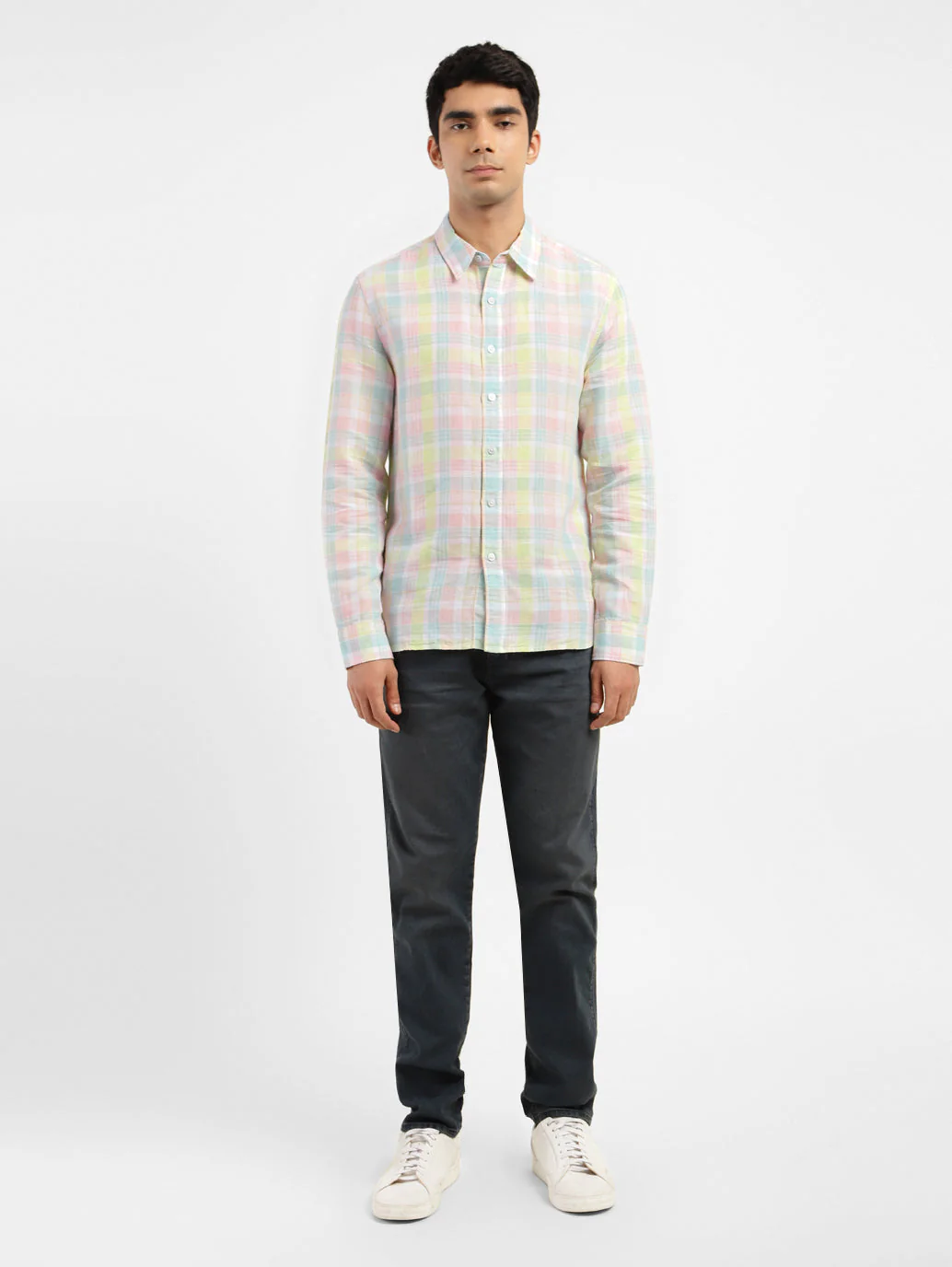 Men's Checkered Spread Collar Linen Shirt - Image 6