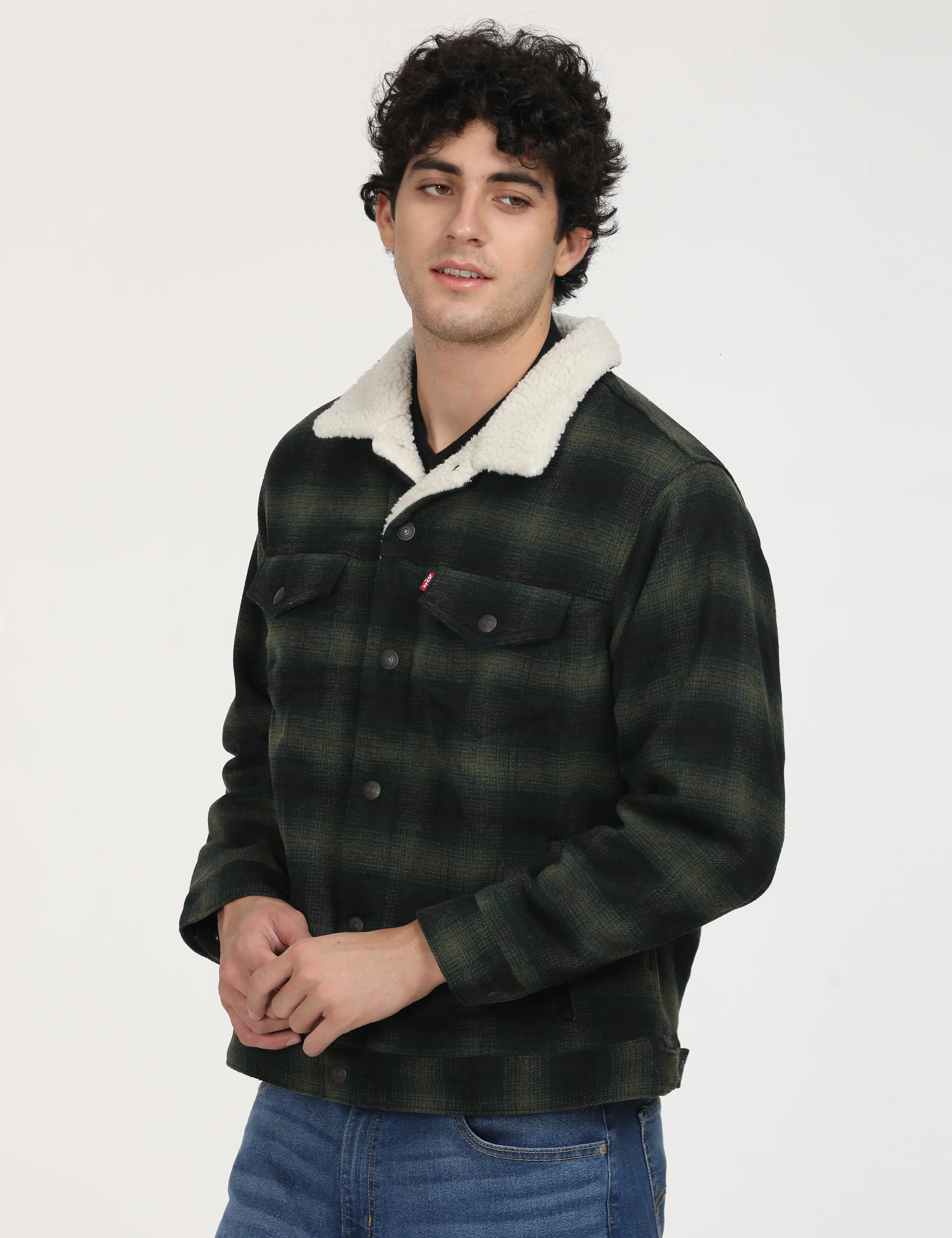 Men's Checkered Green Spread Collar Tailored Jacket - Image 2