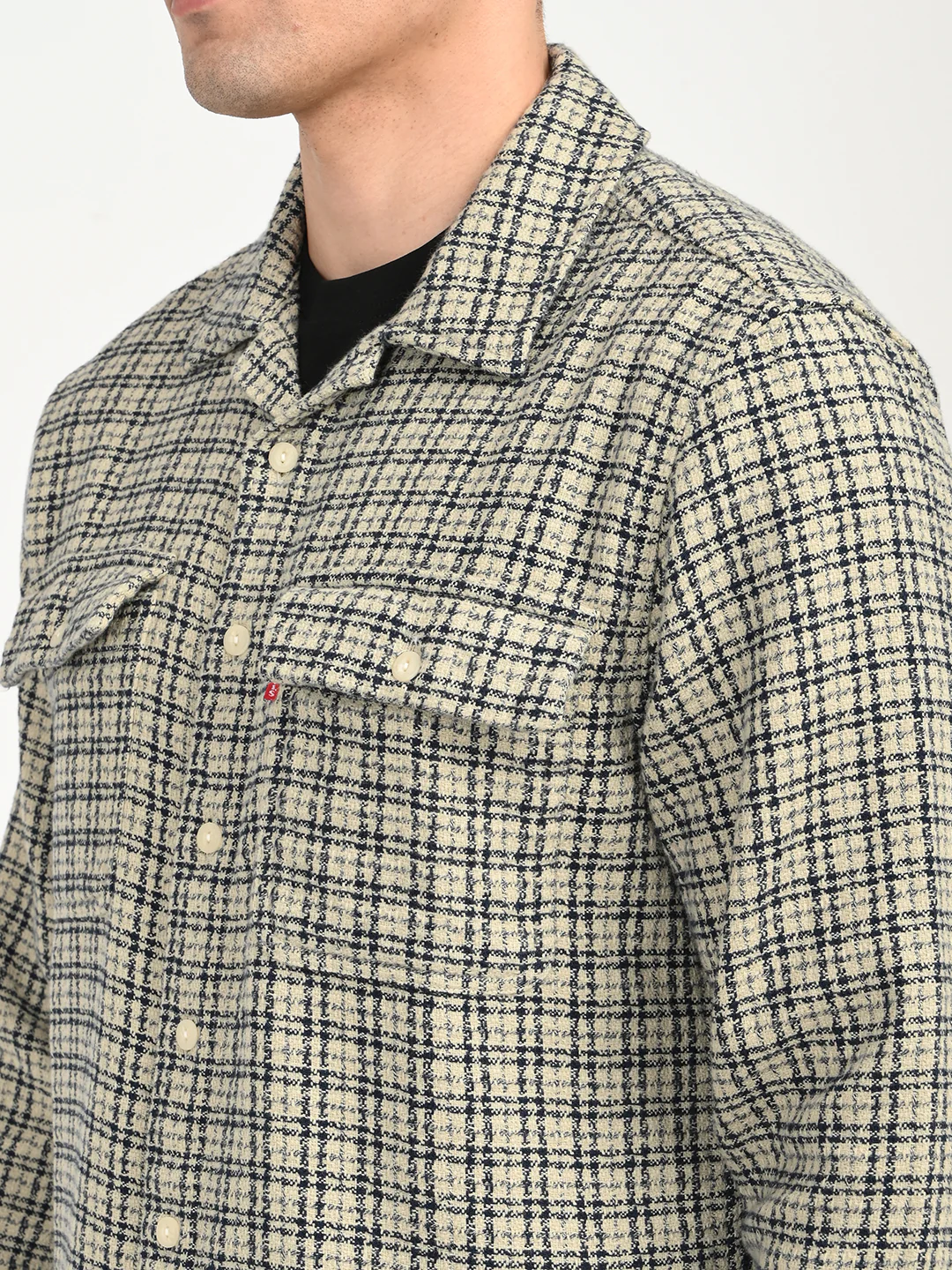 Men's Checkered Beige Slim Fit Camp Shirt - Image 4