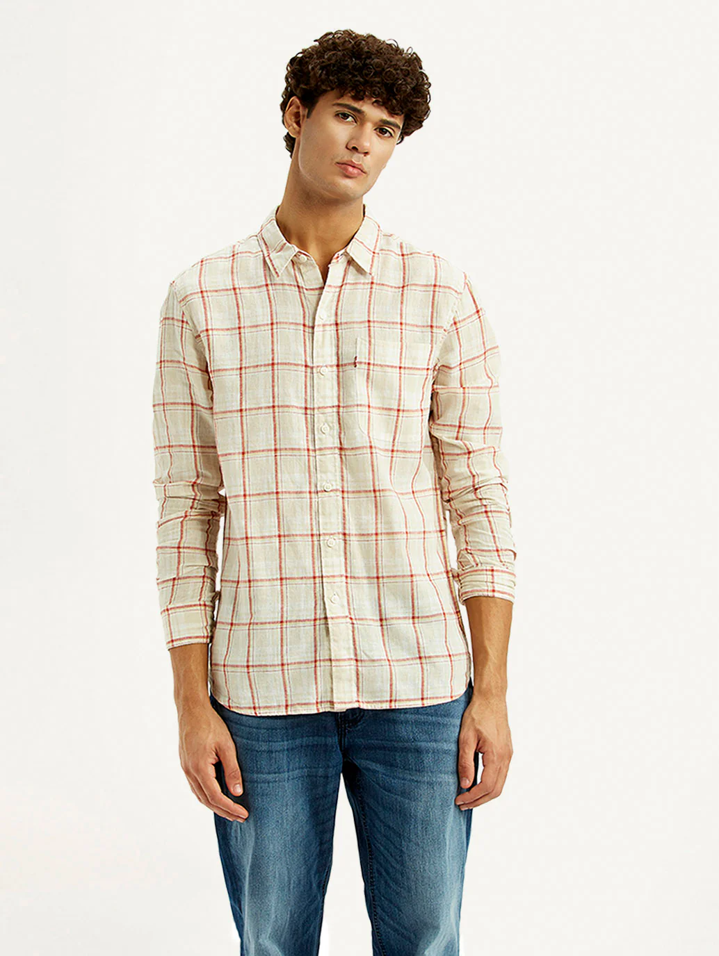 Men's Checkered Light Pink Slim Fit Linen Shirt - Image 2