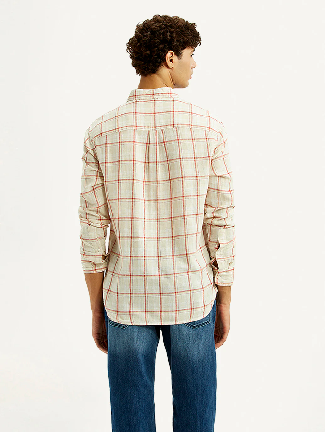 Men's Checkered Light Pink Slim Fit Linen Shirt - Image 3