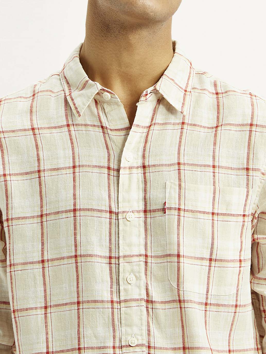 Men's Checkered Light Pink Slim Fit Linen Shirt - Image 4