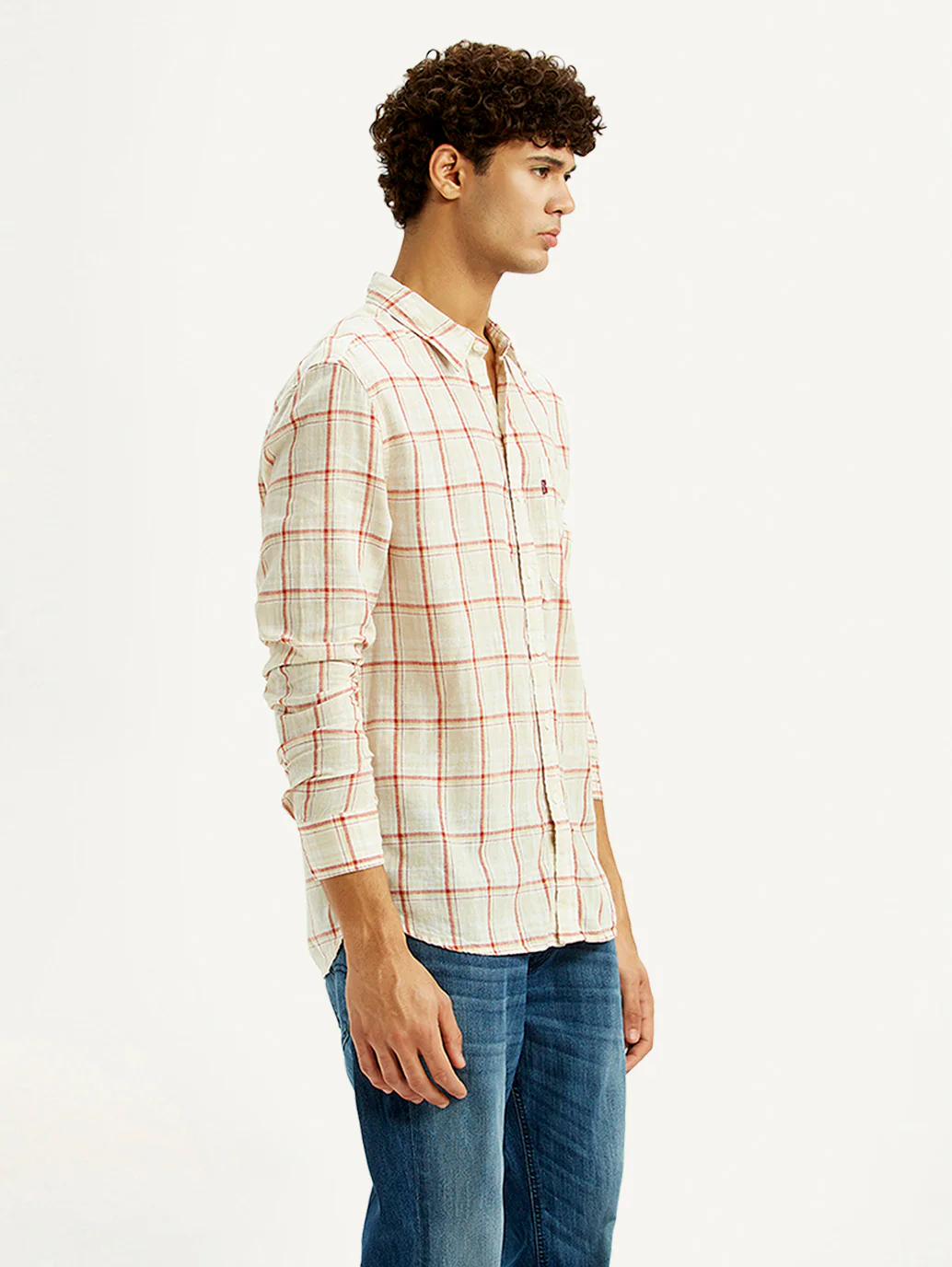Men's Checkered Light Pink Slim Fit Linen Shirt - Image 5