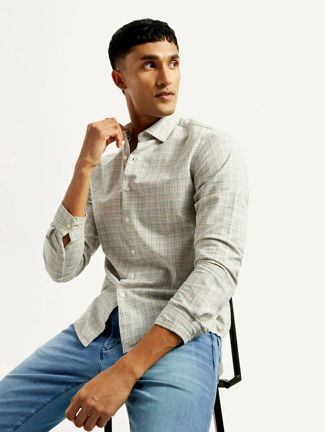 Men's Redloop Checkered Beige Slim Fit Shirt