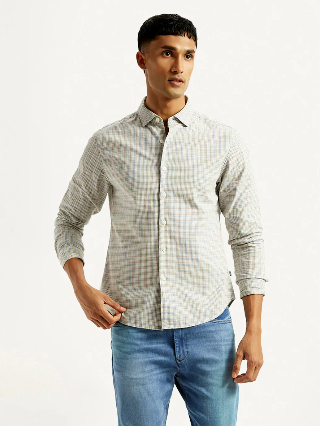 Men's Redloop Checkered Beige Slim Fit Shirt - Image 2