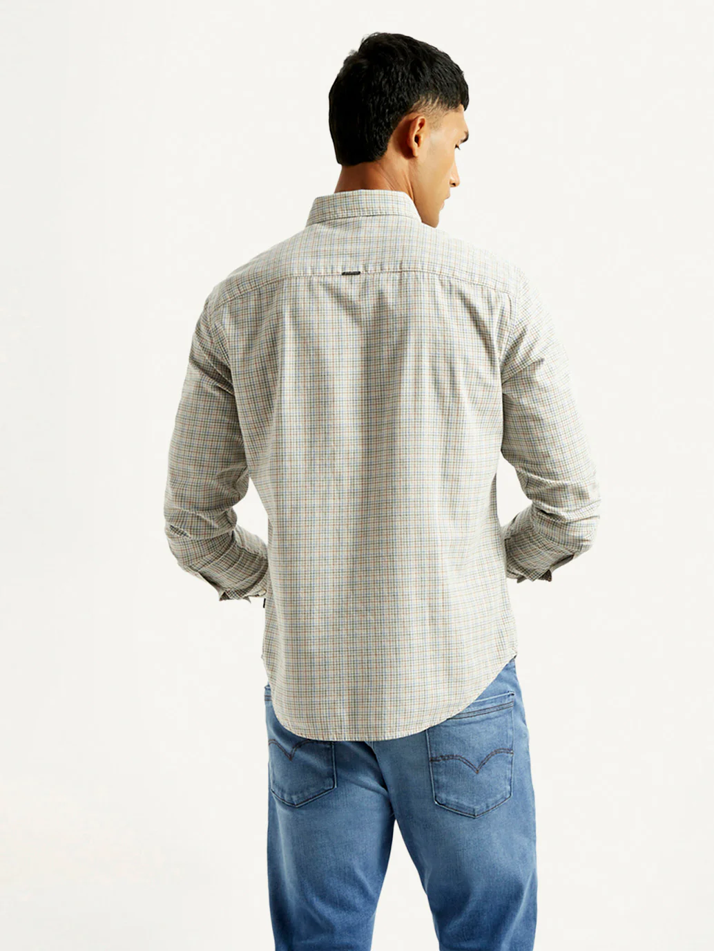 Men's Redloop Checkered Beige Slim Fit Shirt - Image 4