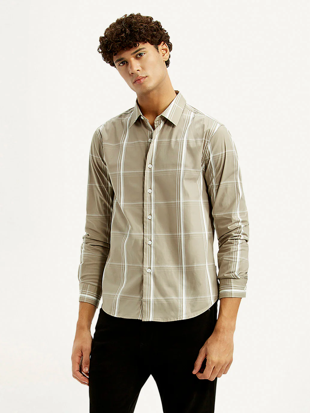 Men's Checkered Beige Slim Fit Shirt