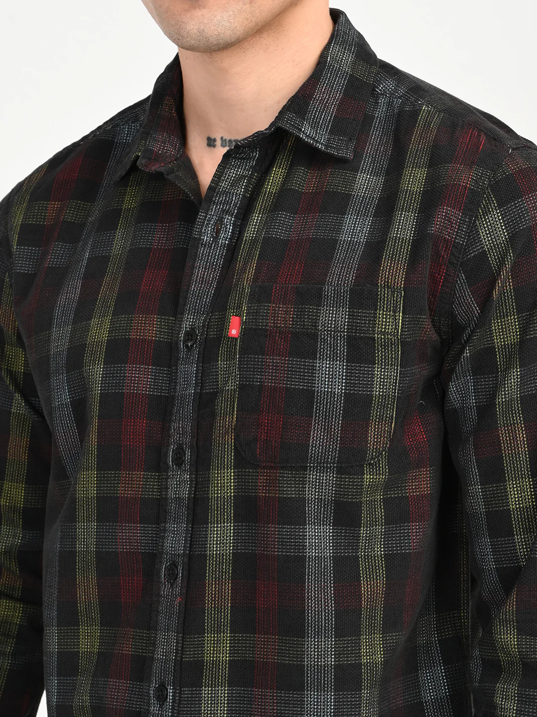 Men's Checkered Multi Color Slim Fit Corduroy Shirt - Image 2