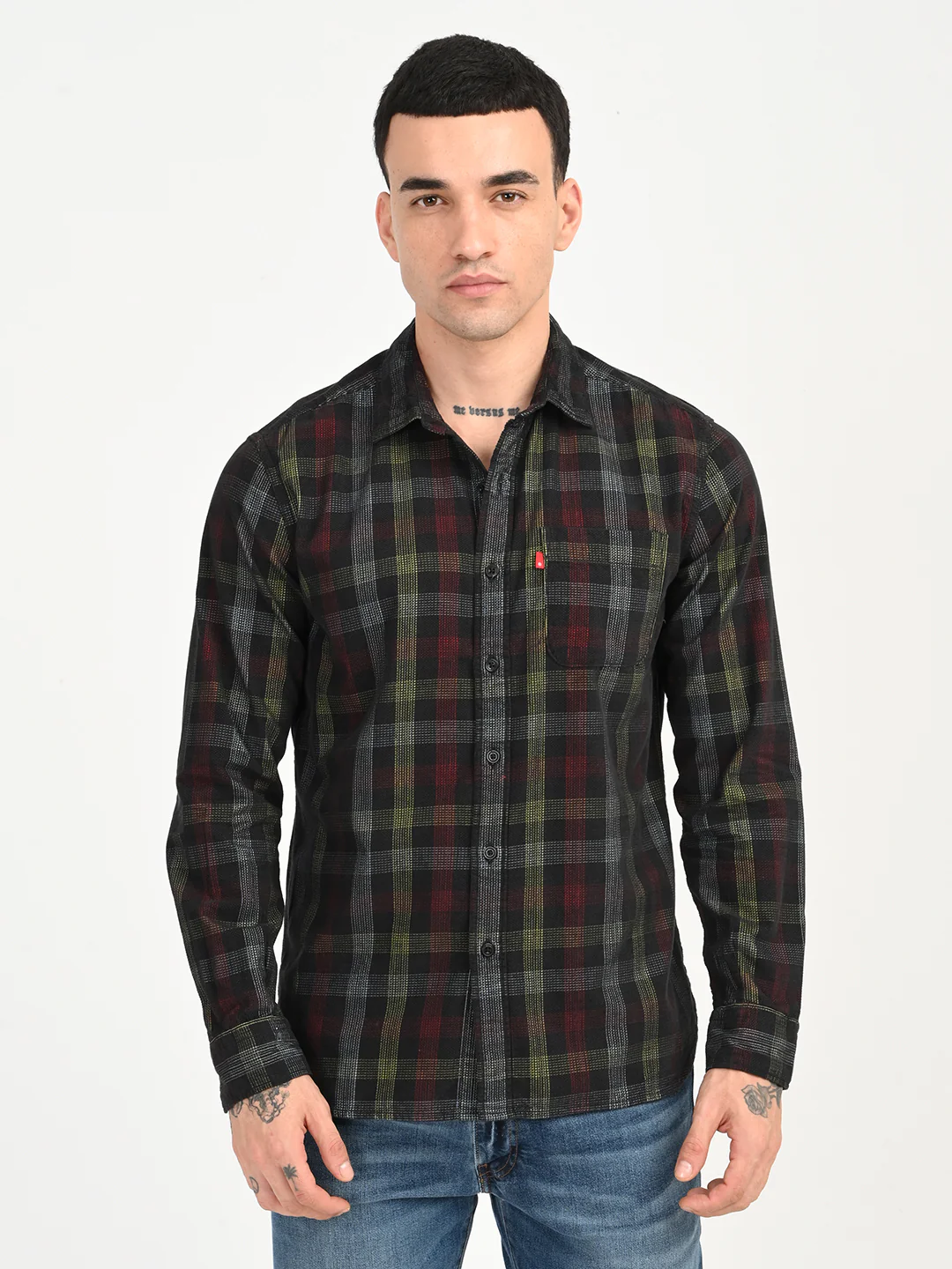 Men's Checkered Multi Color Slim Fit Corduroy Shirt - Image 5