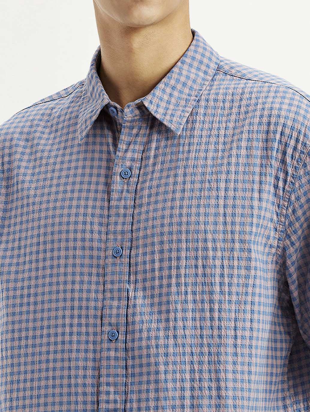 Men's Checkered Blue Boxy Shirt - Image 3