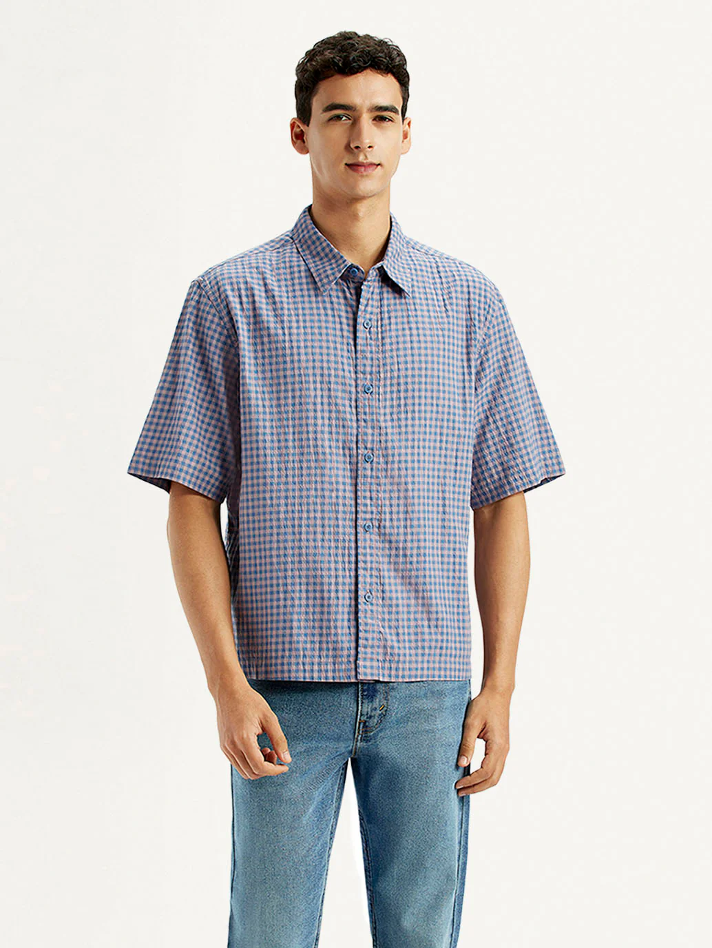 Men's Checkered Blue Boxy Shirt - Image 5