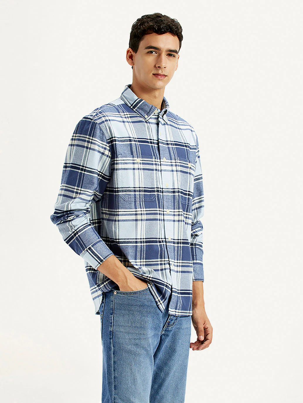 Men's Checkered Blue Flannel Shirt - Image 3