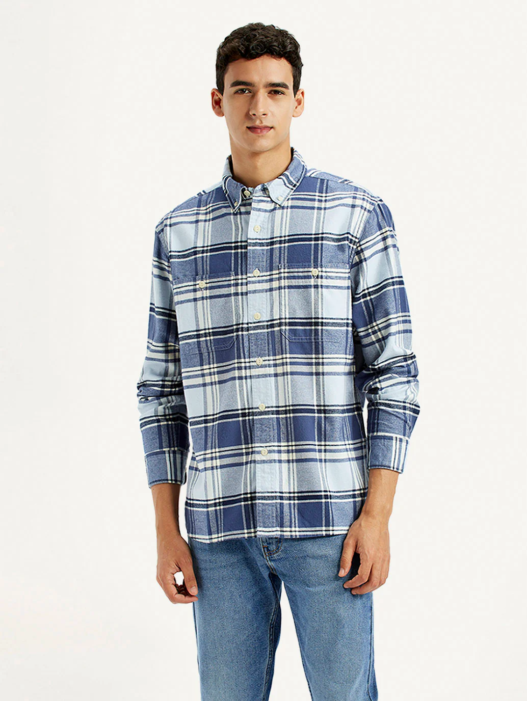 Men's Checkered Blue Flannel Shirt - Image 5