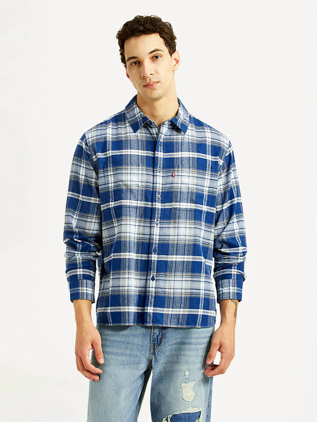 Men's Checkered Blue Relaxed Fit Flannel Shirt