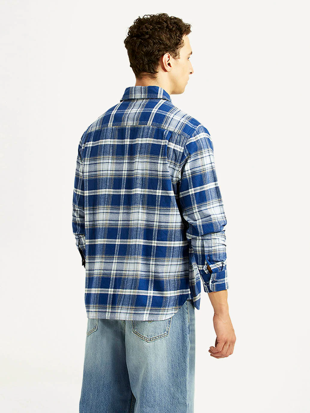 Men's Checkered Blue Relaxed Fit Flannel Shirt - Image 2
