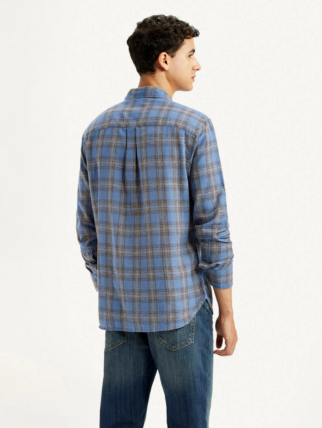 Men's Checkered Blue Slim Fit Linen Shirt - Image 3
