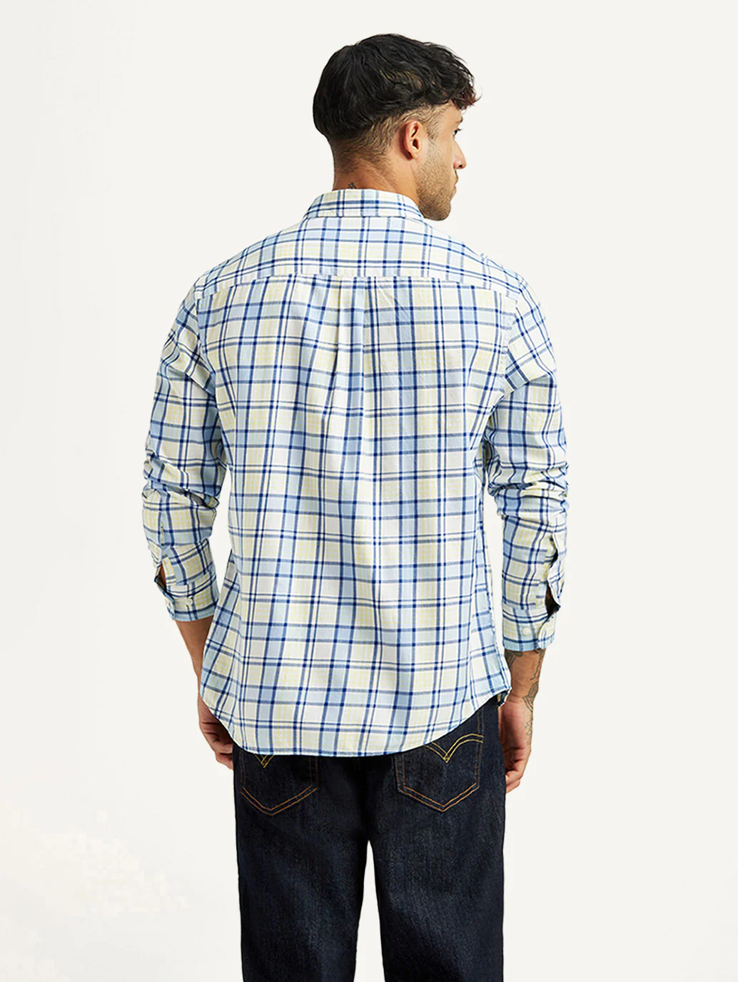 Men's Checkered Blue Slim Fit Shirt - Image 2