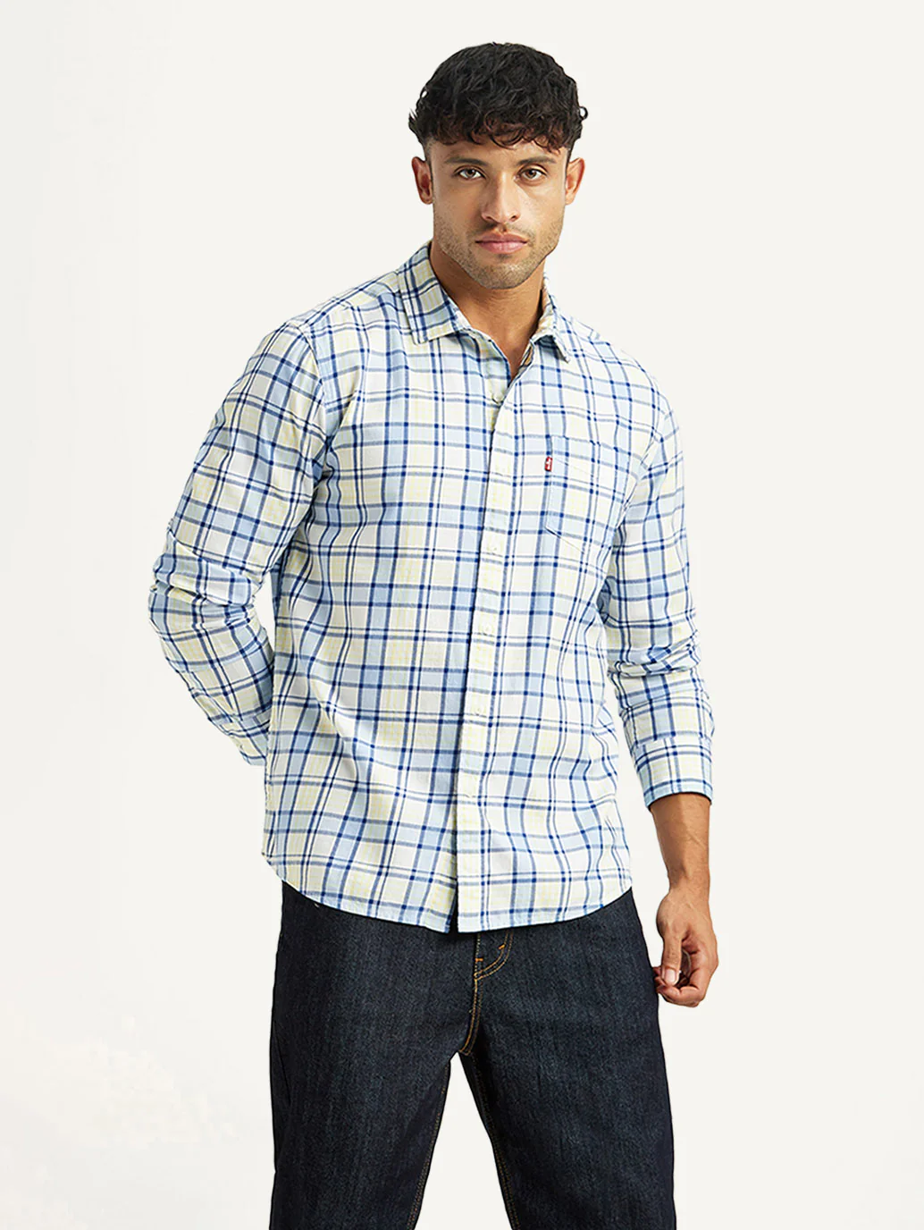 Men's Checkered Blue Slim Fit Shirt - Image 5