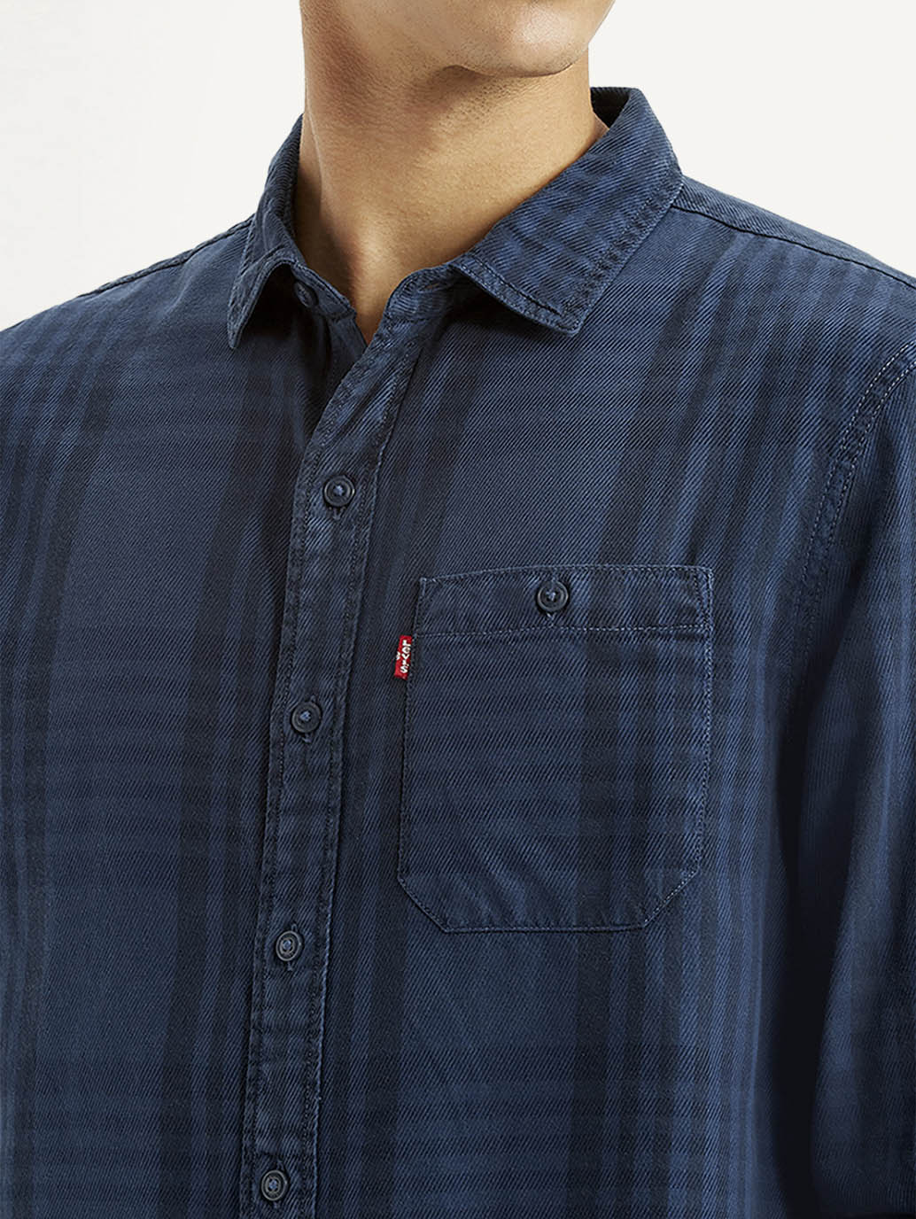 Men's Checkered Dark Blue Slim Fit Shirt - Image 4