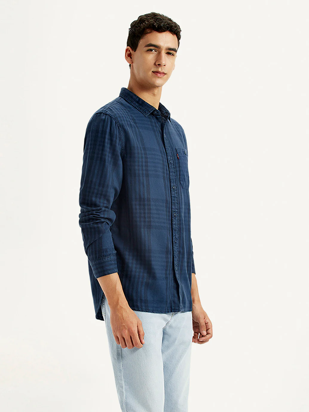 Men's Checkered Dark Blue Slim Fit Shirt - Image 5