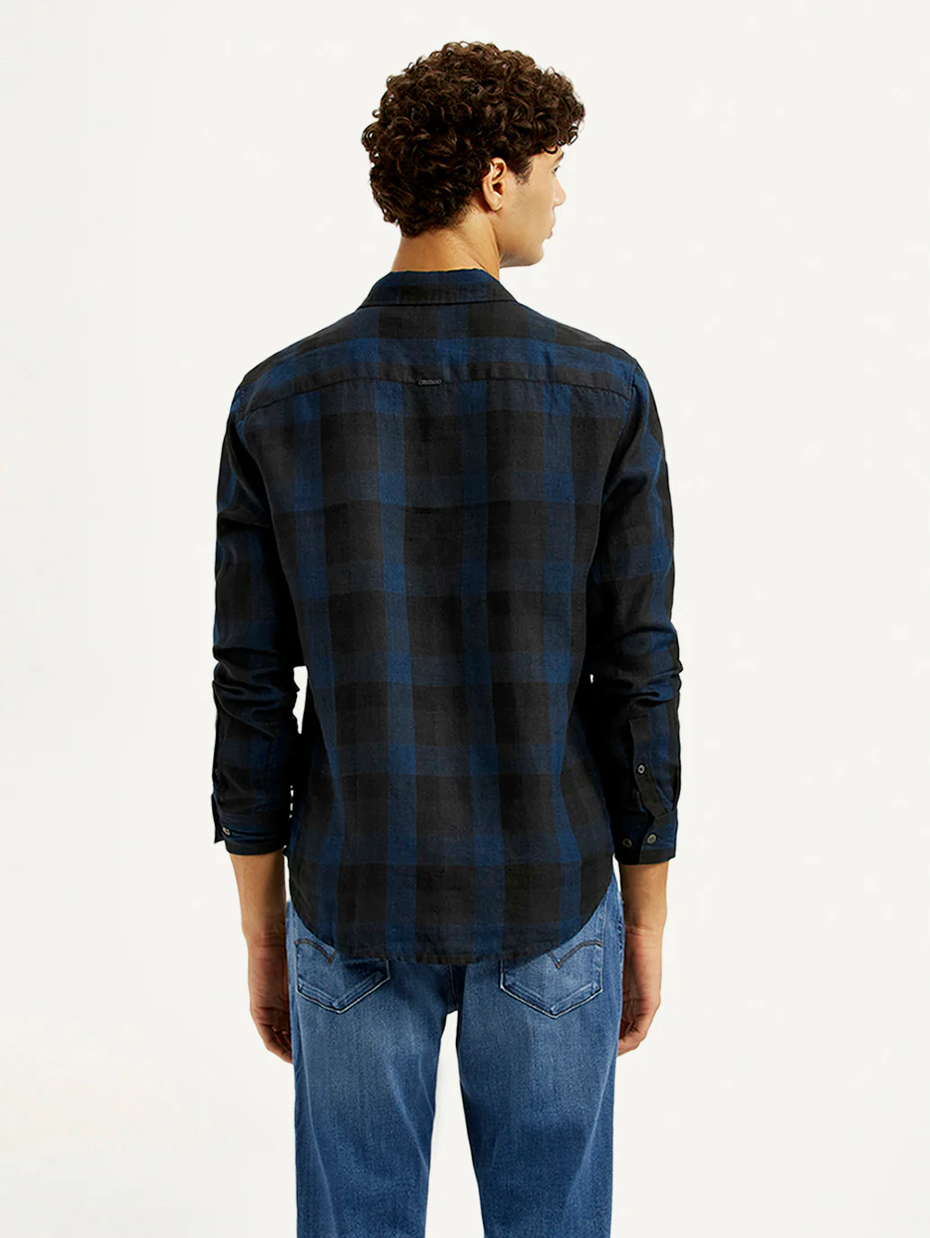 Men's Checkered Dark Blue Slim Fit Shirt - Image 3