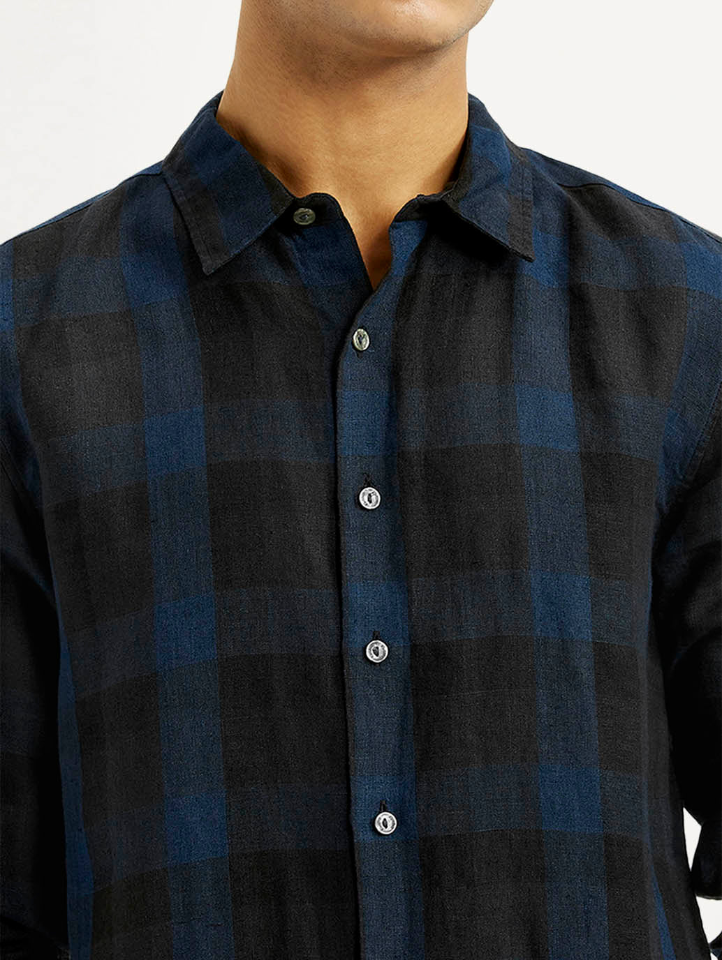 Men's Checkered Dark Blue Slim Fit Shirt - Image 4