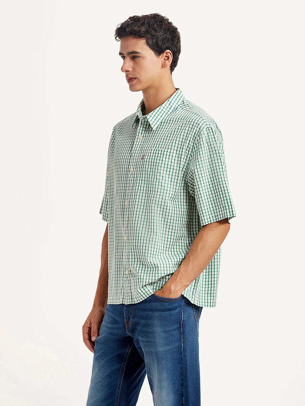 Men's Checkered Green Boxy Shirt - Image 5
