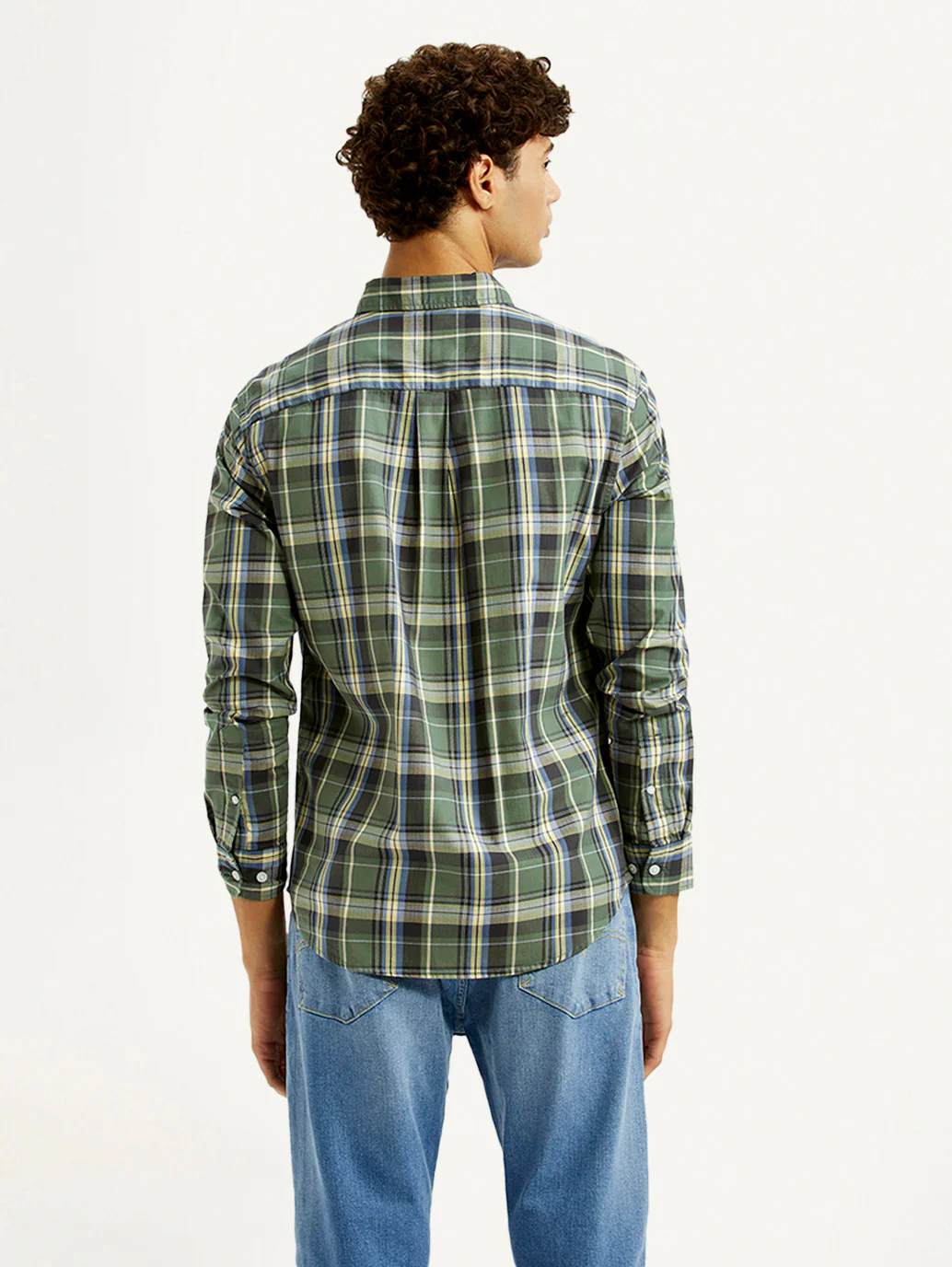 Men's Checkered Green Slim Fit Shirt - Image 2