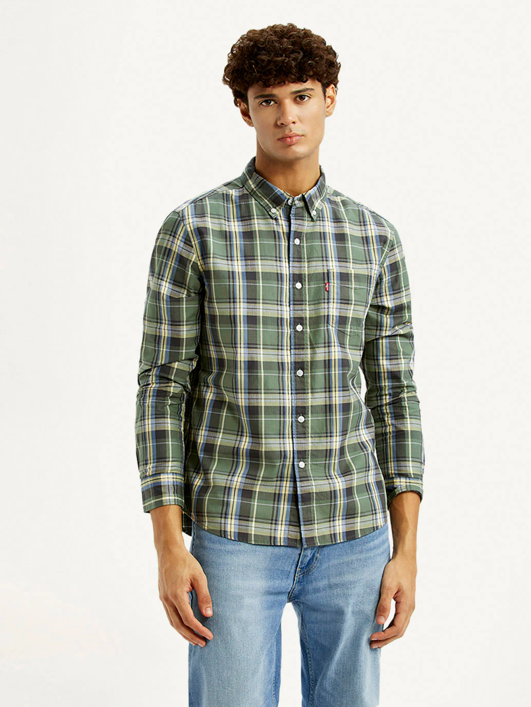 Men's Checkered Green Slim Fit Shirt - Image 3