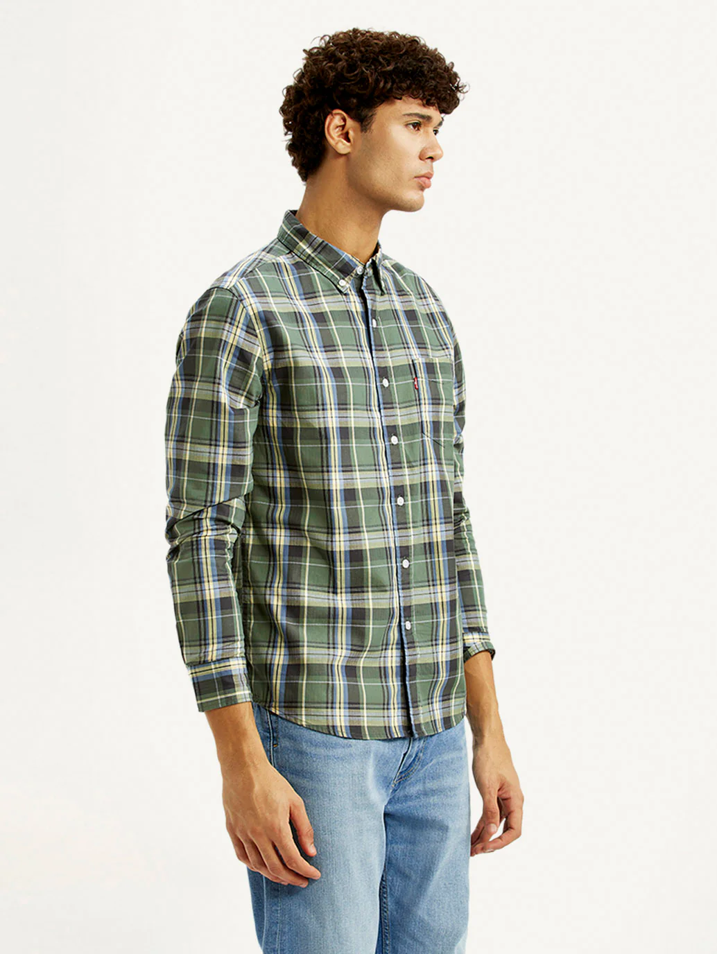 Men's Checkered Green Slim Fit Shirt - Image 4