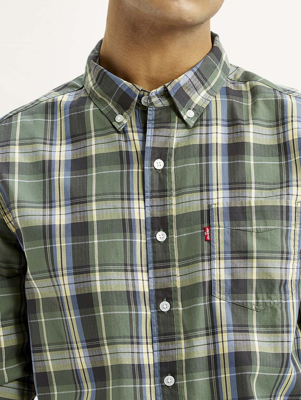 Men's Checkered Green Slim Fit Shirt - Image 5