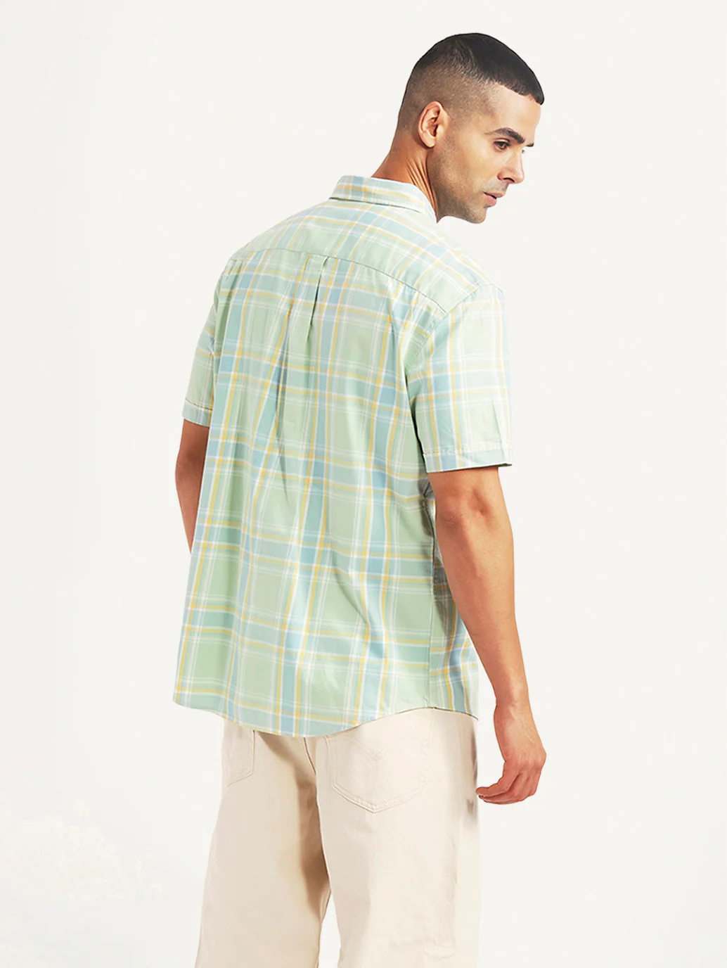 Men's Checkered Green Slim Fit Shirt - Image 2