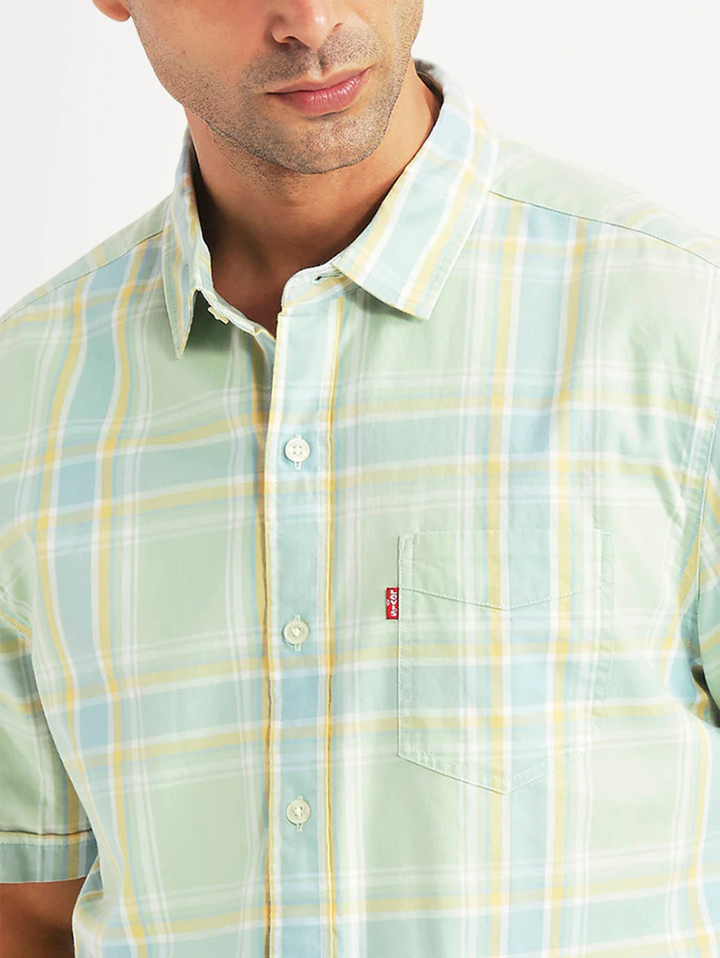 Men's Checkered Green Slim Fit Shirt - Image 3