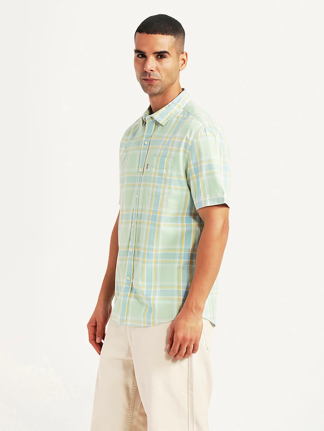 Men's Checkered Green Slim Fit Shirt - Image 4