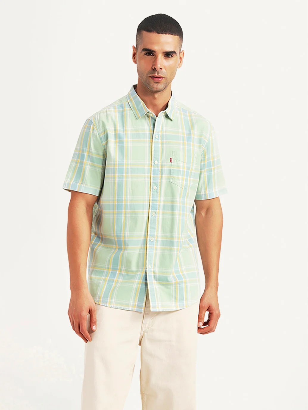 Men's Checkered Green Slim Fit Shirt - Image 5