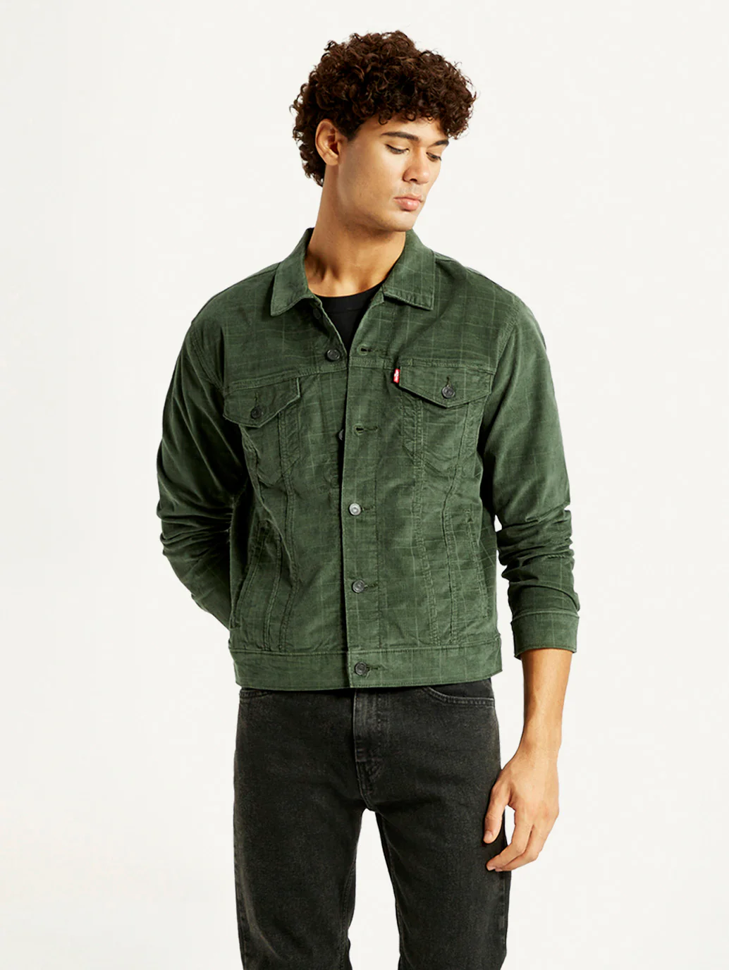 Men's Checkered Green Trucker Jacket - Image 2