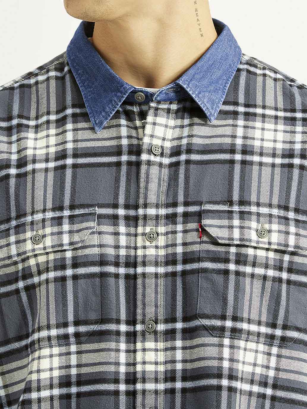 Men's Checkered Grey Relaxed Fit Flannel Shirt - Image 4