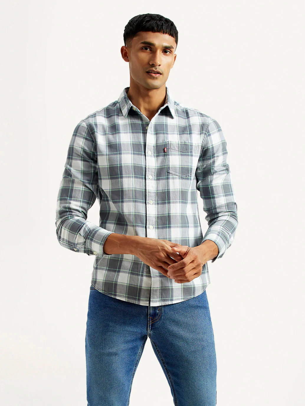Men's Checkered Grey Slim Fit Shirt
