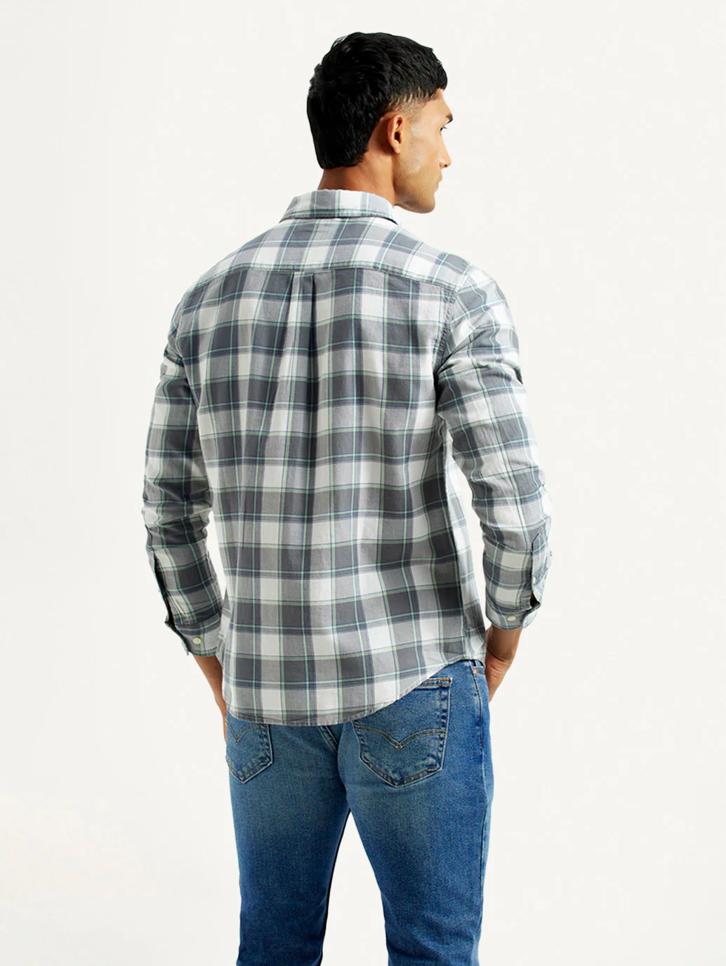 Men's Checkered Grey Slim Fit Shirt - Image 3