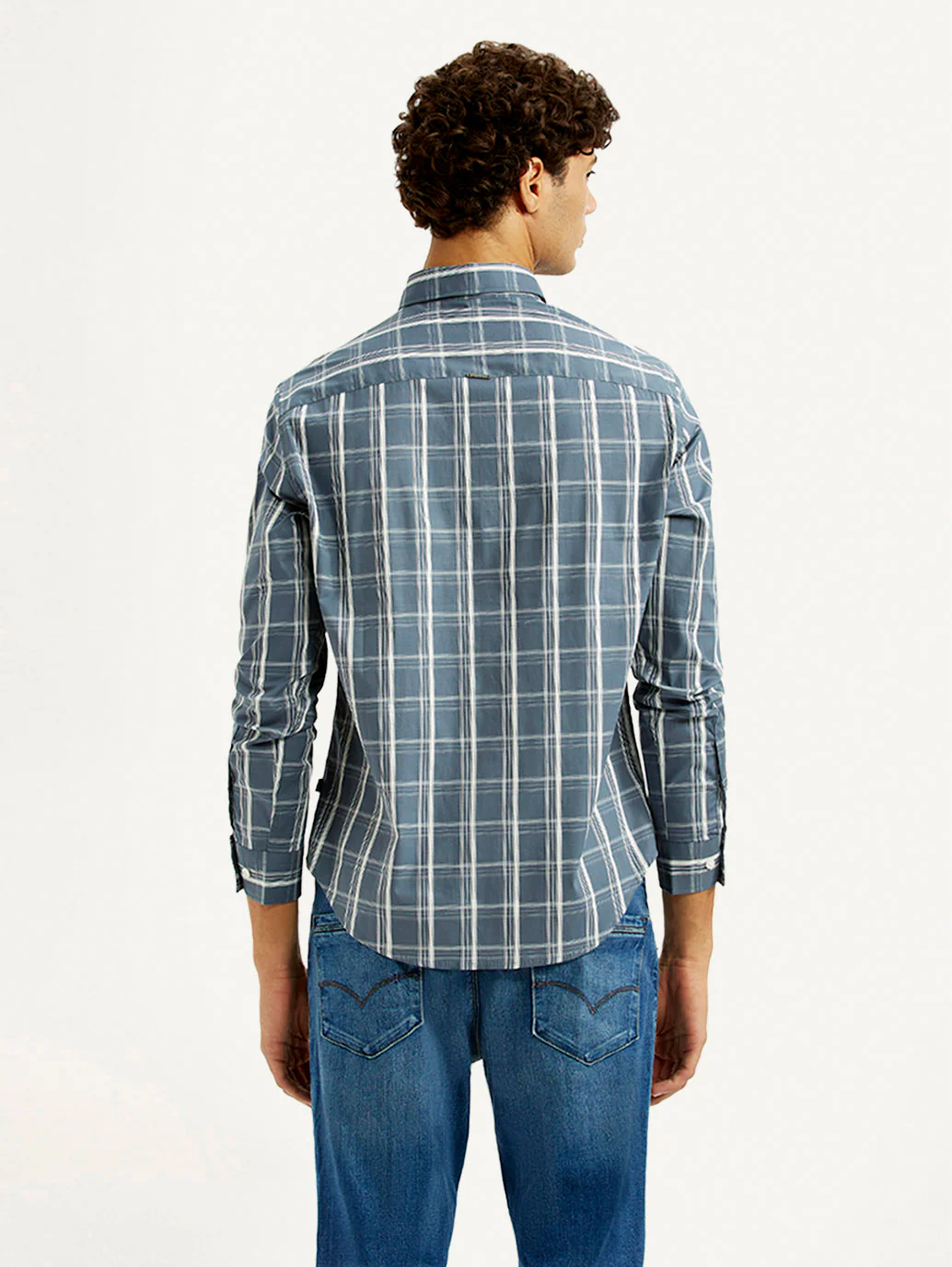 Men's Checkered Blue Slim Fit Shirt - Image 2