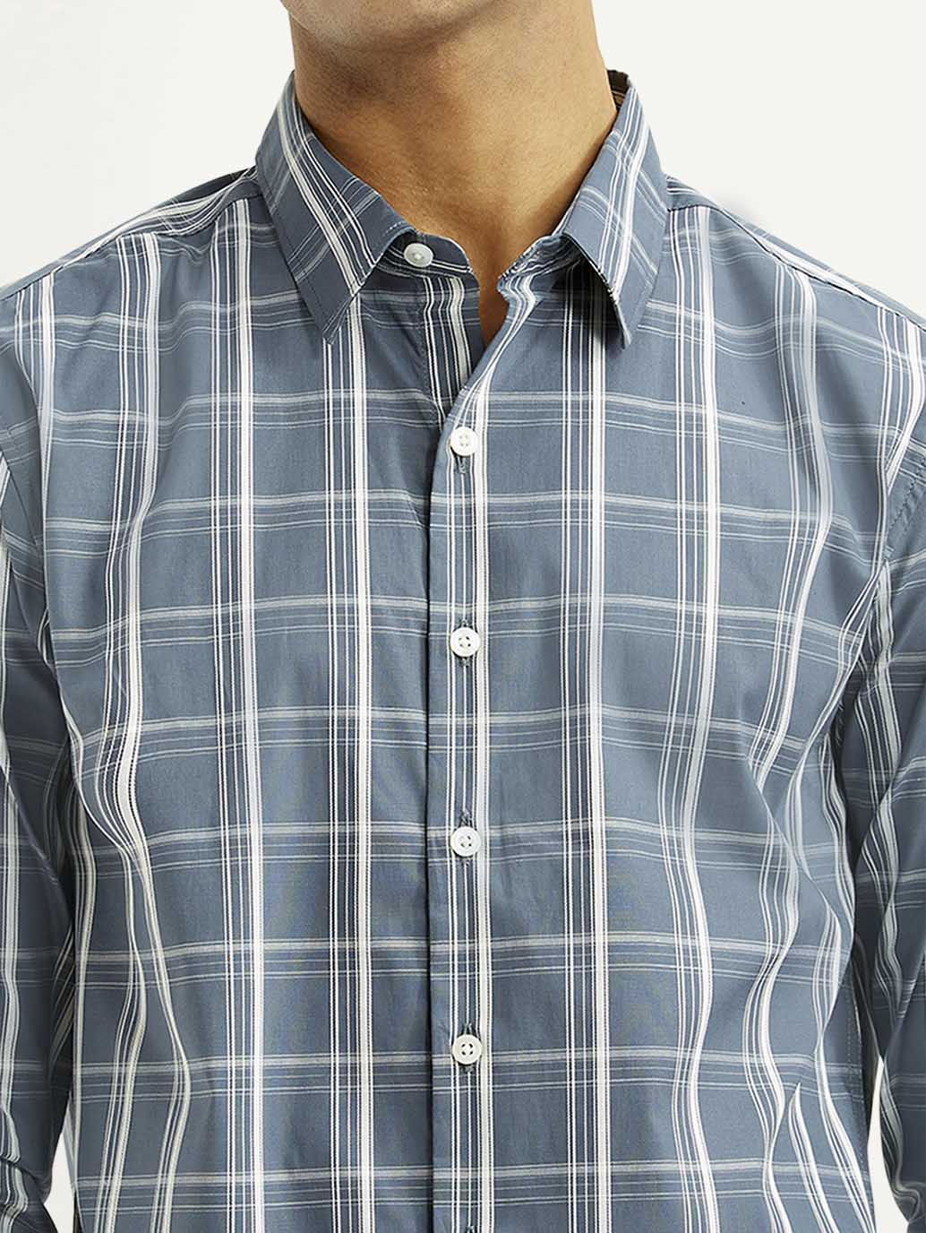Men's Checkered Blue Slim Fit Shirt - Image 3